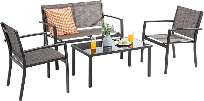 Vongrasig 4-Piece Modern Metal Textilene Patio Furniture Set by Vongrasig