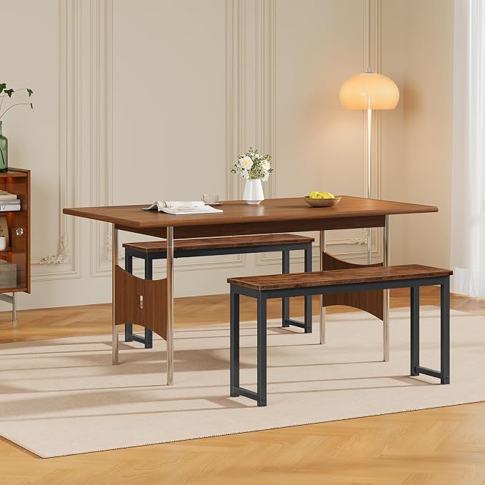 HOOBRO Dining Benches, Pair of 2 Industrial Style Indoor Benches, Durable Metal - Image 2