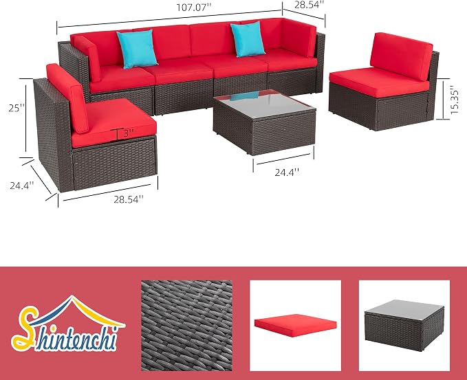 Shintenchi 7 Pieces Patio Furniture Sets Outdoor All-Weather Sectional Patio - Image 2