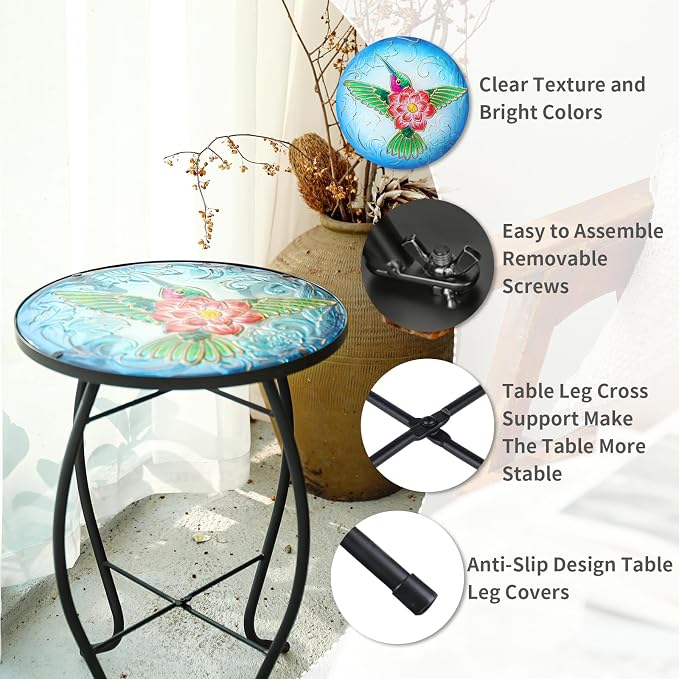 VCUTEKA Patio Side Table Outdoor Accent Table Bistro Coffee Table Plant End - Image 4