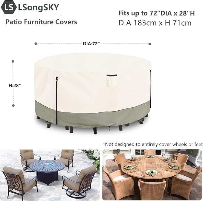 Round Patio Furniture Covers, 600D Heavy Duty Waterproof Outdoor Furniture Cover - Image 2
