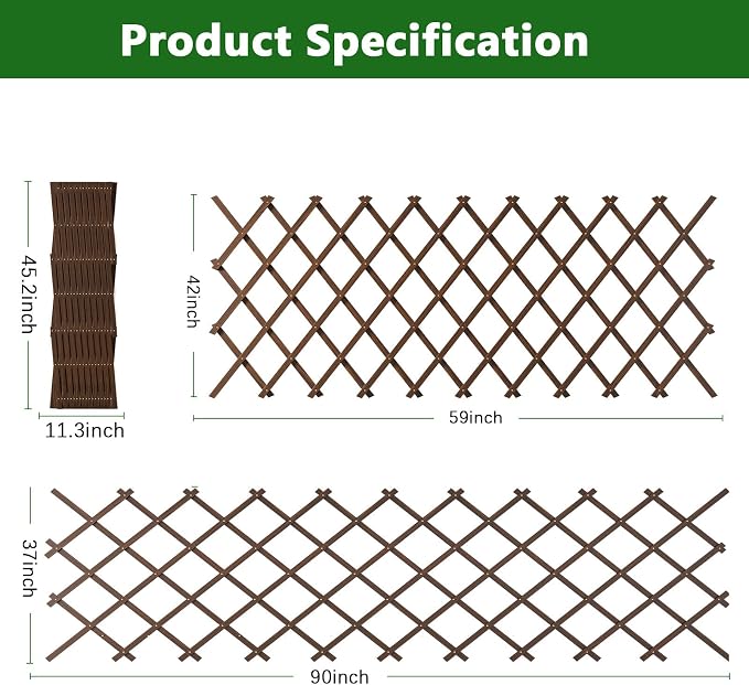 4 PCS Expandable Garden Trellis, Wooden Lattice Fence Wall Panel Lattice Panels - Image 2