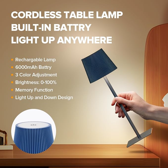 LUTEC 4 Pack Cordless Table Lamp, 6000mAh Rechargeable Battery Operated Desk - Image 3