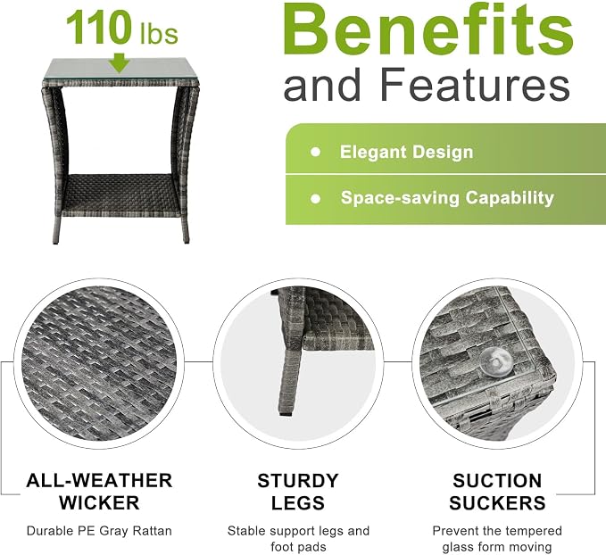 Outvita Outdoor Side Table, Rattan Coffee Table Small End Table - Image 4
