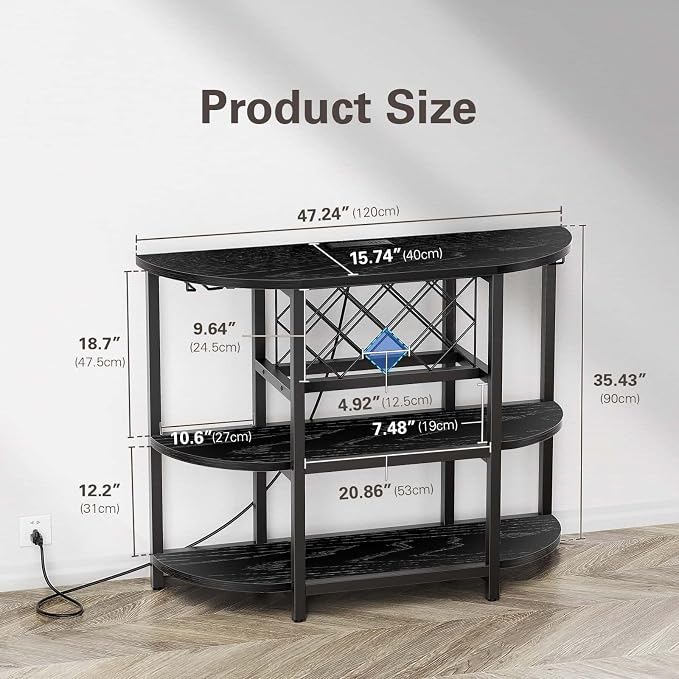 Zarler Bar Cart with Power Outlet Easy to Assemble, LED Home Bar Cabinet - Image 3