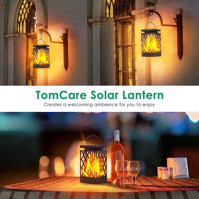 TomCare Solar Lights Outdoor Flickering Flame Solar Lantern Outdoor Hanging - Image 6