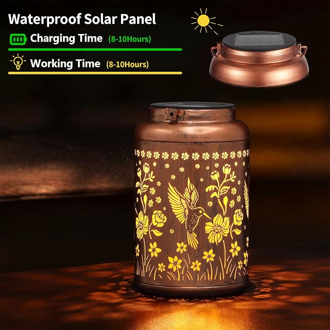 2 Pack Solar Lanterns Outdoor Waterproof, Hummingbird Garden Decor Gifts - Image 3
