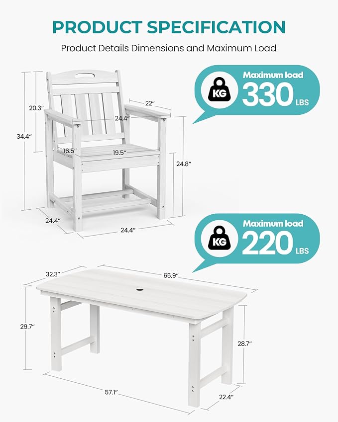 Outdoor Rectangle Dining Table, Heavy-Duty HDPE Table - Image 3
