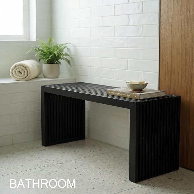 Bamboo Natural 36 inch Wooden Bench, Small Wood Benches - Image 6