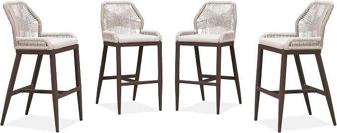 PURPLE LEAF Bar Stools Set of 4 Outdoor Bar Height Metal Stools Modern Wicker - Image 2