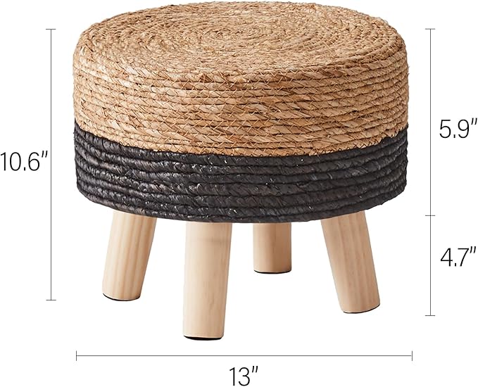 Cpintltr Ottoman Natural Seagrass Footrest Poufs Hand Weave Round Foot Stool - Image 3