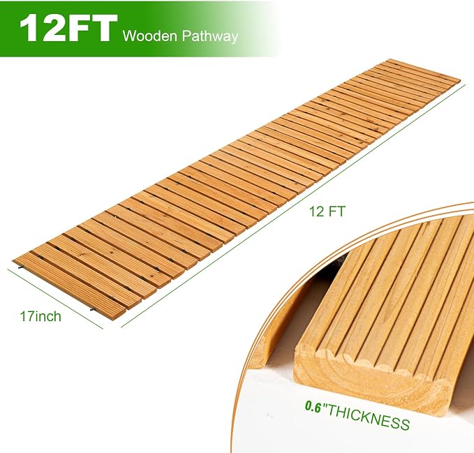 LINSHRY 12FT Wooden Garden Pathway, Outdoor Roll Out Decorative Garden Walkway - Image 2