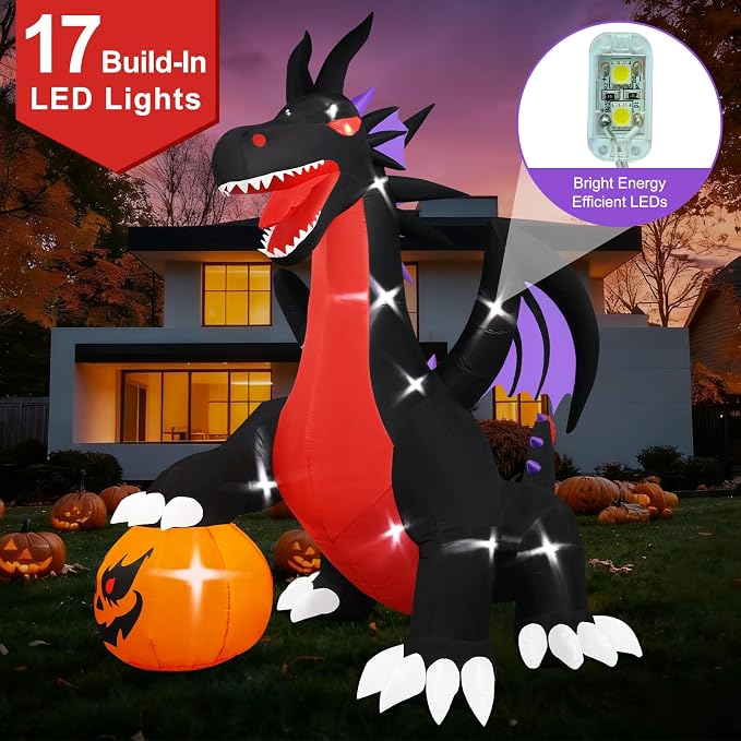 Popblow 10Ft Tall Halloween Inflatables Giant Pumpkin Dragon Outdoor Decorations - Image 3