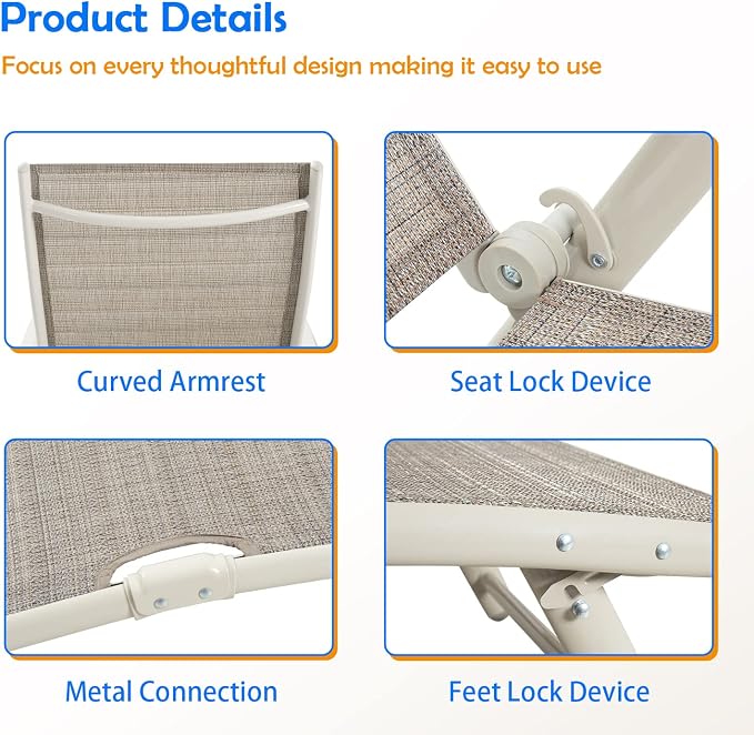 Devoko Lounge Chairs for Outside Patio Chaise Lounge Outdoor Poolside - Image 5
