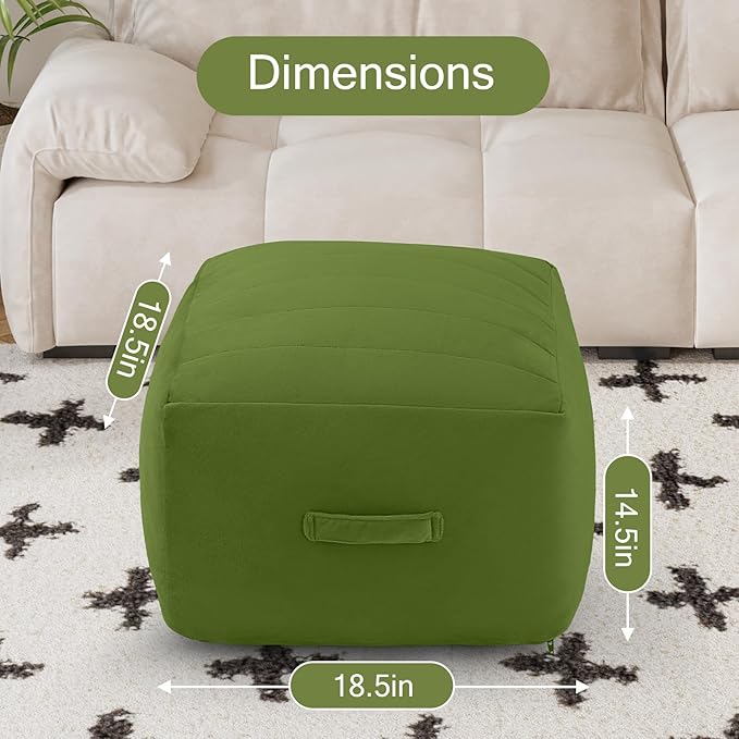 MeMoreCool Square Stuffed Pouf Ottoman Foot Rest, Floor Pouf Foot Stool - Image 2