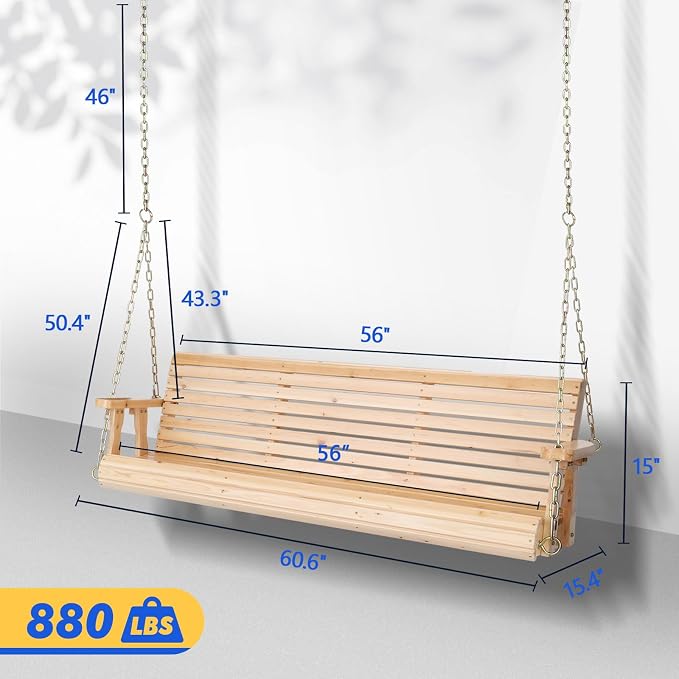 VINGLI Upgraded Patio Wooden Porch Swing - Image 2