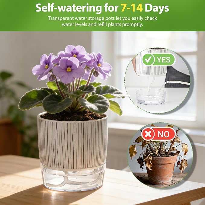 Self Watering Pots for Indoor Plants, 4 and 5.3 Inch - Image 4