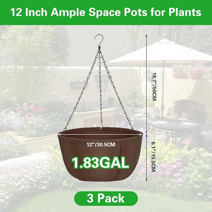 Hanging Baskets for Plants Outdoor, 12 Inch 3 Pack Hanging Planters for Outdoor - Image 5