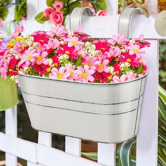 OBTANIM 4 Pack Metal Hanging Flower Pots Iron Railing Planter Outdoor Fence - Image 5