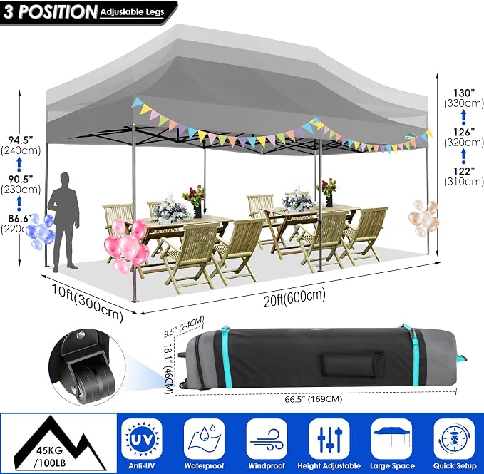 COBIZI 10x20 Heavy Duty Pop up Canopy Tent Without Sidewall Easy Up Commercial - Image 5