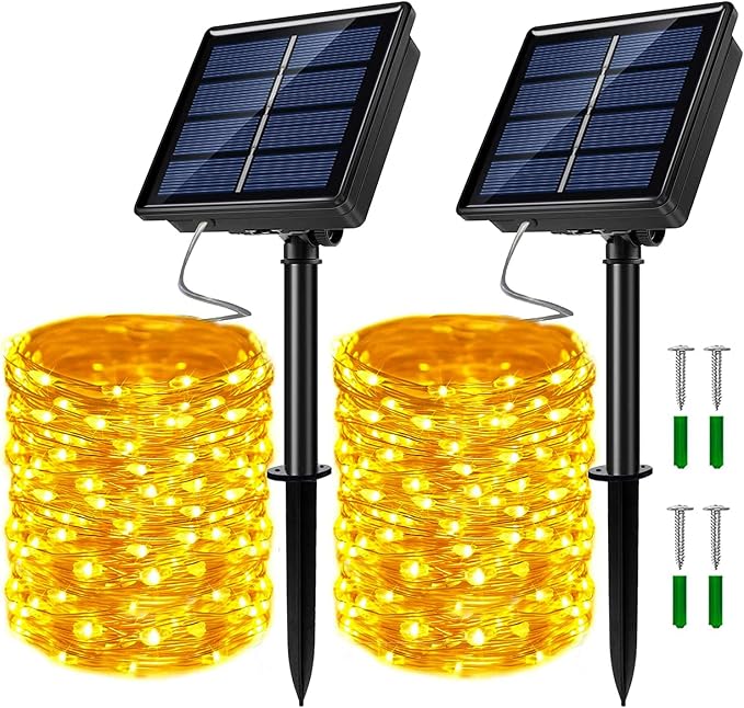 2 Pack Solar Powered Fairy String Lights Outdoor Waterproof 8 Modes Twinkle by JosMega