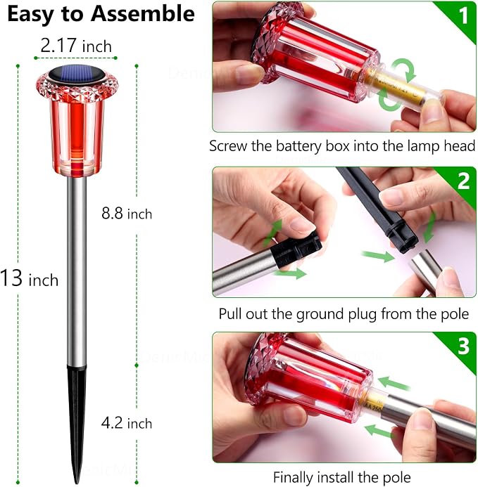 DenicMic Solar Lights Outdoor 10 Pack Waterproof Red White LED Stainless Steel - Image 3