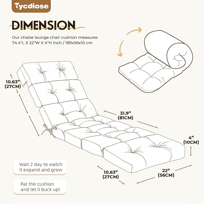 All Weather Chaise Lounge Cushions Outdoor 74.4 x 22 x 4 Inches Lounge Chair - Image 3