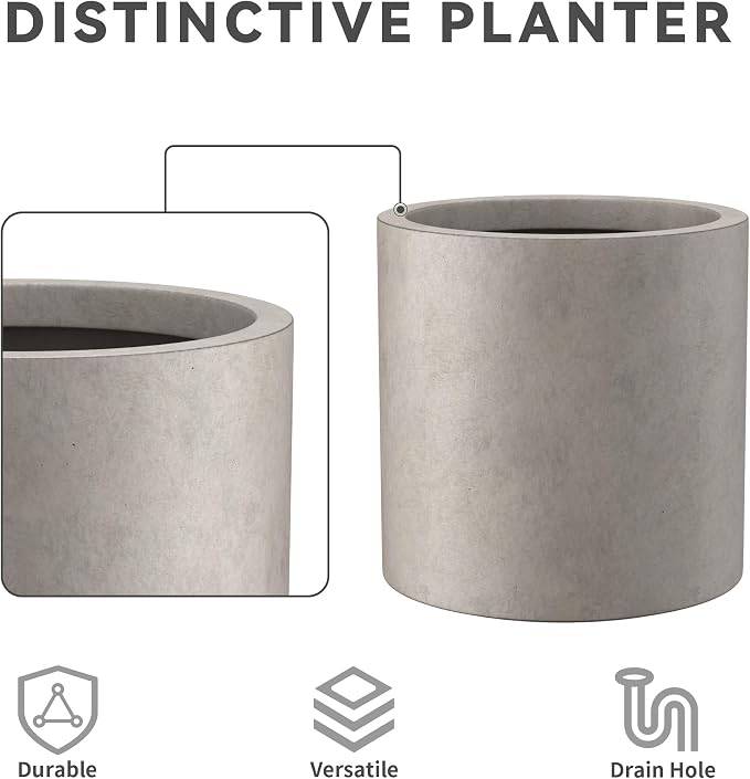 Kante 12.6" Dia Round Concrete Planter, Modern Style Large Cylindrical Plant Pot - Image 8