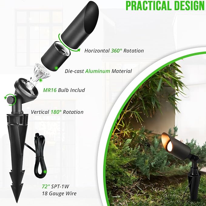 wowlite Landscape Spotlights Outdoor, 12V Low Voltage Landscape Lighting Fixture - Image 4