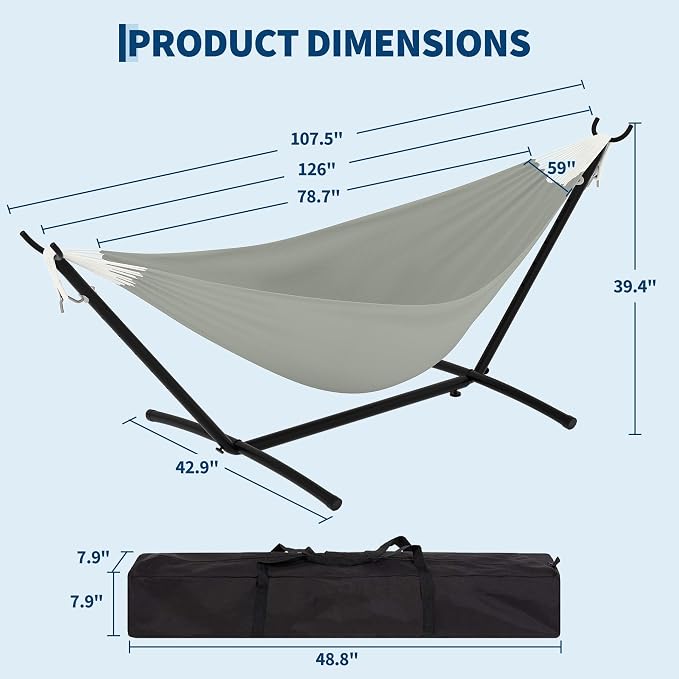 2 Person Hammocks with Stand for Outside, Double Hammocks Portable Space Saving - Image 2
