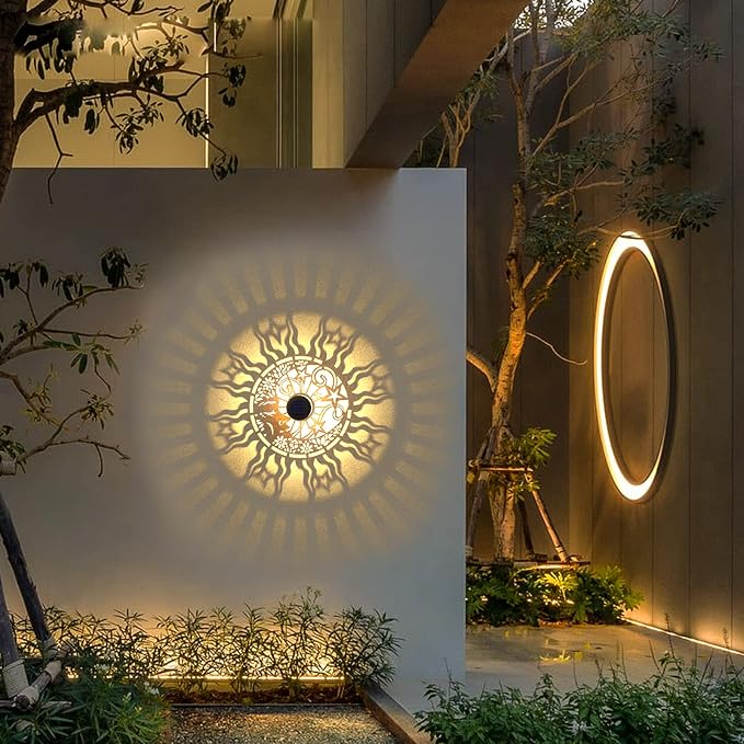 4 Pack Solar Fence Lights Metal Solar Powered Outdoor Wall Deck Lights Sun Moon - Image 8