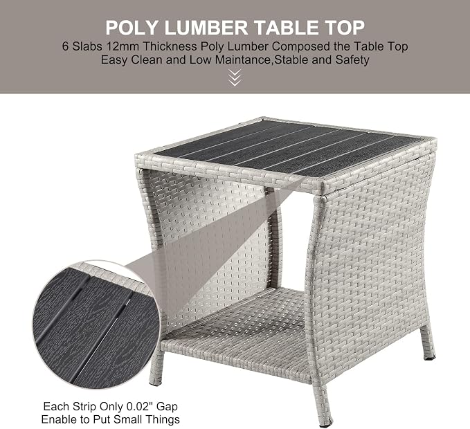 Outdoor Side Table for Patio Small Rattan Wicker Coffee Table Balcony Table - Image 6