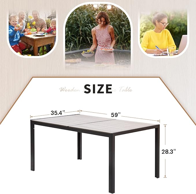 Devoko Patio Dining Table for 6 Outdoor Patio Table 59" x 35" Weather-Resistant - Image 3