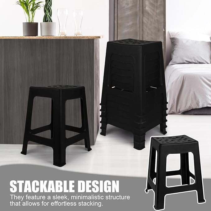 TURSTIN 6 Pack Plastic Stools 16.9 Inch Black Nesting Stools Portable Backless - Image 6