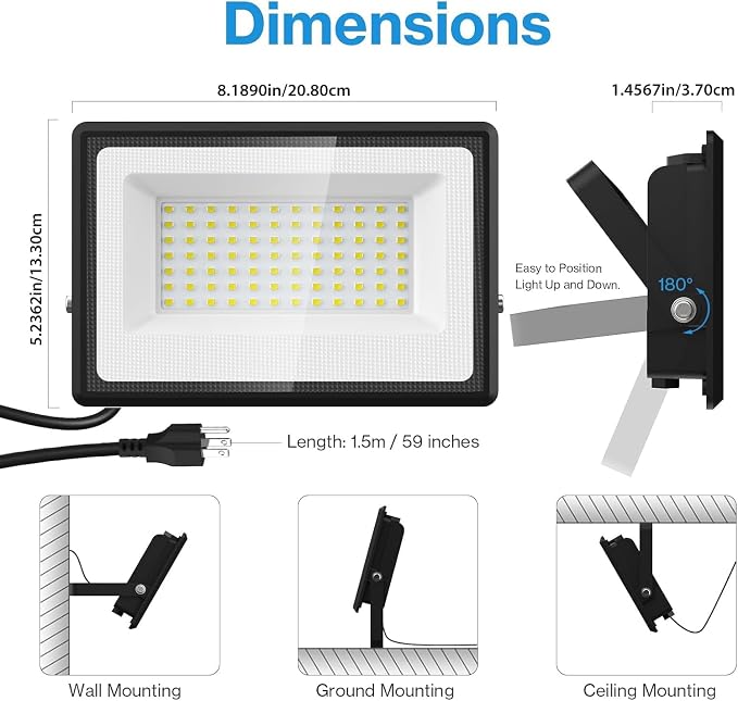 Olafus 2 Pack 90W LED Flood Light Outdoor, 9000LM Super Bright LED Work Lights - Image 8