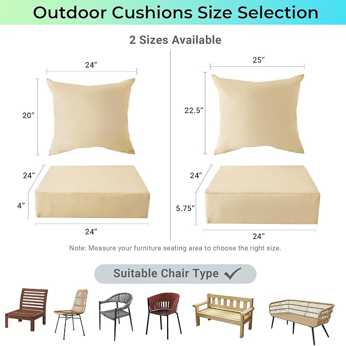 Outdoor Cushions for Patio Furniture, Outdoor Seat Cushion Set 24 x 24 x 4 Inch - Image 6