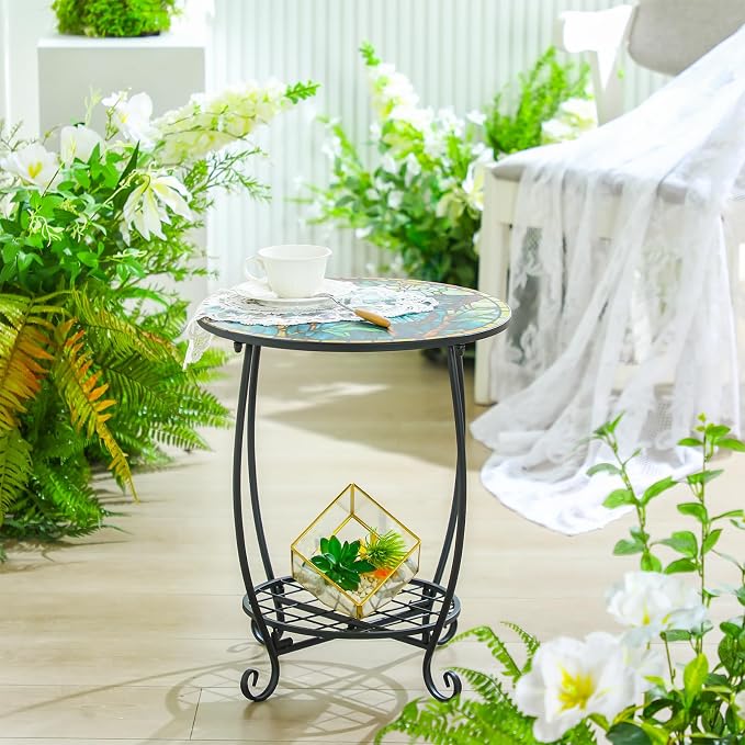 Outdoor Side Table Round Small Mosaic Patio Accent Indoor End Plant Coffee Tea - Image 6