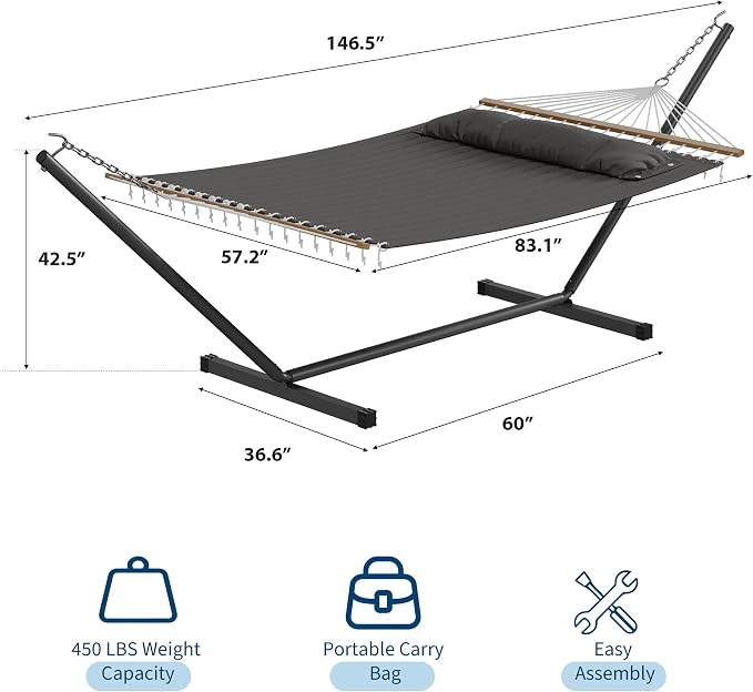 GarveeLife 57" 2 Person Outdoor Hammock, Widening Design Cotton Hammock - Image 6