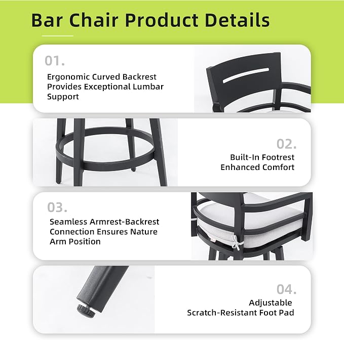 Modern 5PCS Outdoor Patio Bar Set, Rounded Square Sintered Stone Table & 4 - Image 7