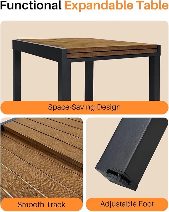 Expandable Patio Dining Table, Never-Rust Aluminum Extendable Outdoor Dining - Image 9