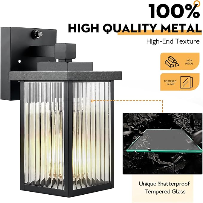 2 Pack Dusk to Dawn Outdoor Lighting, Modern Wall Sconce - Image 2