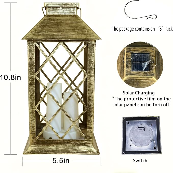 Solar Lantern Outdoor, Garden Hanging Lantern- PVC Waterproof 3 LED Flickering - Image 3