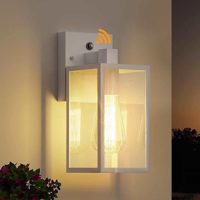 White Dusk to Dawn Exterior Lighting Fixtures Wall Mount, Outdoor Porch Lights by WIHTU
