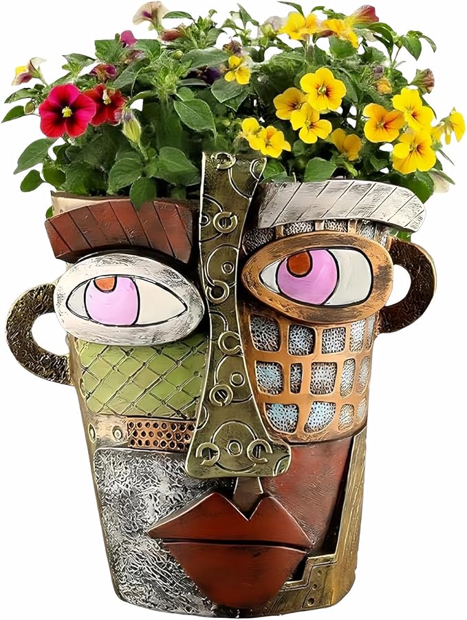 Picasso Abstract Face Flower Pot, Unique Resin Crafted Planter by Unknown