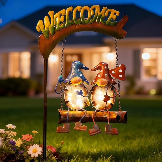 HONGLAND Gnomes Garden Decor Solar Lights, 48 Inch Welcome Sign Swing Yard - Image 5