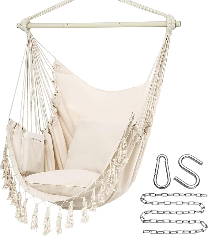 Y- STOP Hammock Chair Hanging Rope Swing, Max 500 Lbs, 2 Cushions Included by Y-STOP