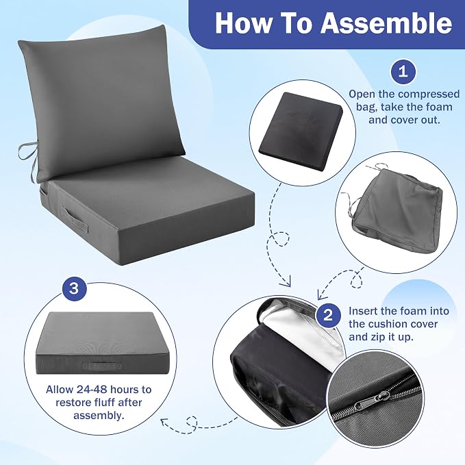Outdoor Seat Cushion Set, Waterproof & Fade Resistant Patio Chair Cushions - Image 8