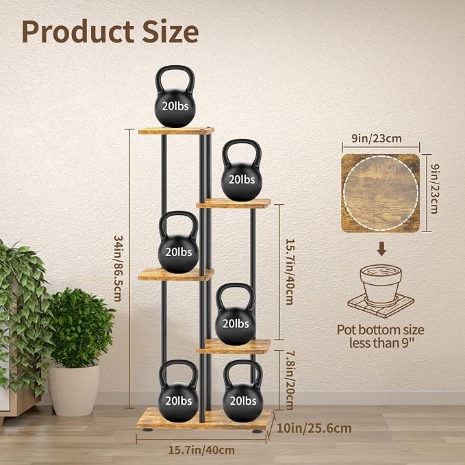 LASZOLA Black 4 Tiered Wood Plant Stand Indoor - Image 3