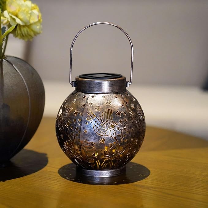 2 Pack Outdoor Solar Hanging Lantern Lights Metal LED Decorative Lamp - Image 7