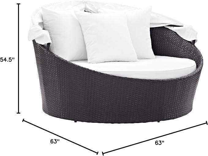 Modway Convene Wicker Rattan Outdoor Patio Retractable Canopy Round Poolside - Image 3